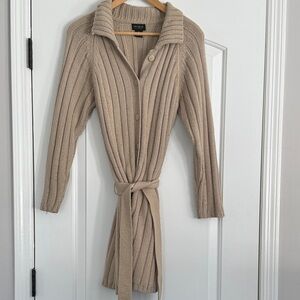 One Step Up Tan Ribbed Belted Cardigan Size Medium